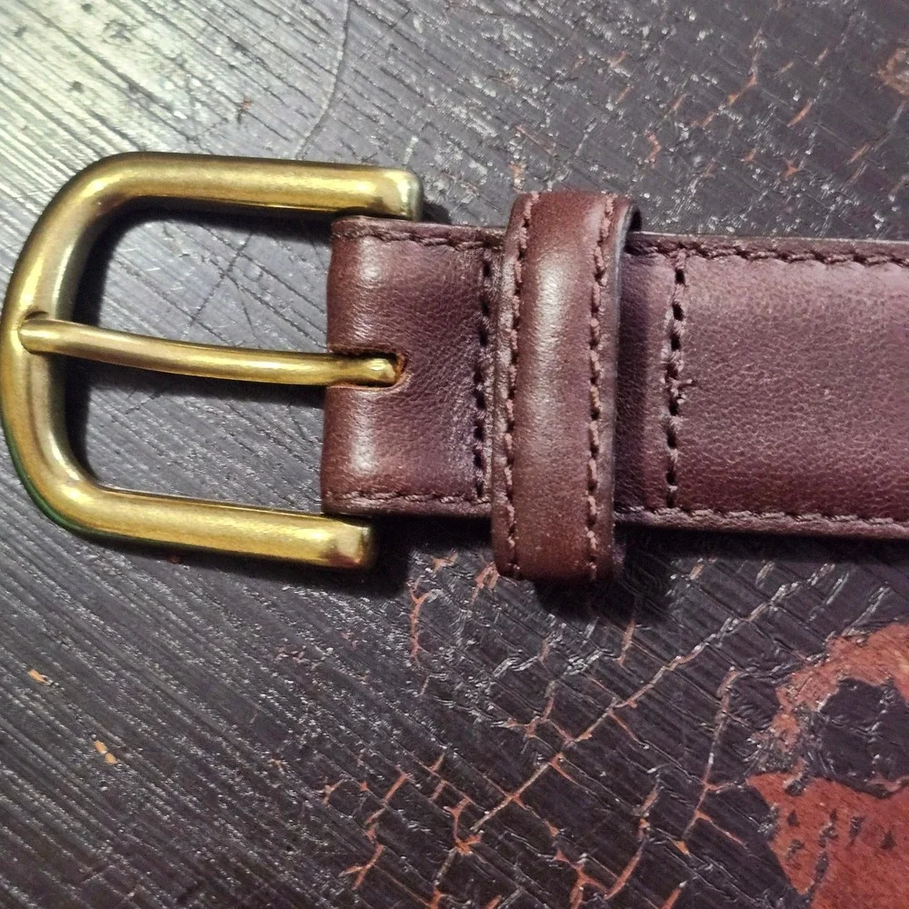 L.L. Bean Leather Belt Mens 36 Brown Brass Buckle Made in USA Classic Dress